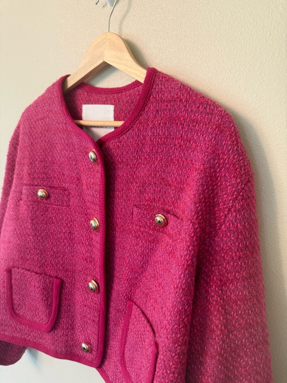 ba&sh Brittany Lady Jacket Pink Tweed Gold Button Cropped Size M - Picture 5 of 13